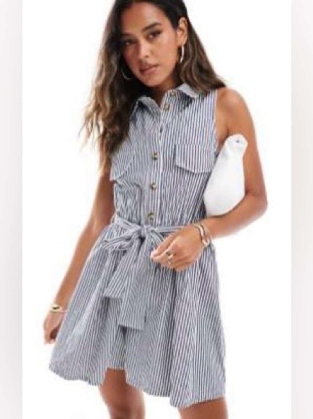⚪️🫐 ASOS Blue & White Sleeveless Tie-Waist Striped Romper 🫐⚪️